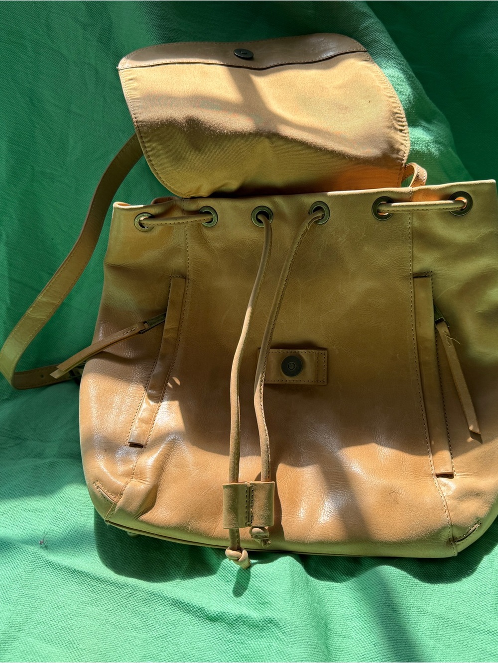 Tan Leather Drawstring Backpack - Picture 4 of 5